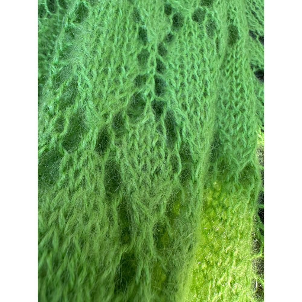 Mohair Wool Crochet Blanket lime green Hand Made Diamond Knit Throw 44x90” shawl